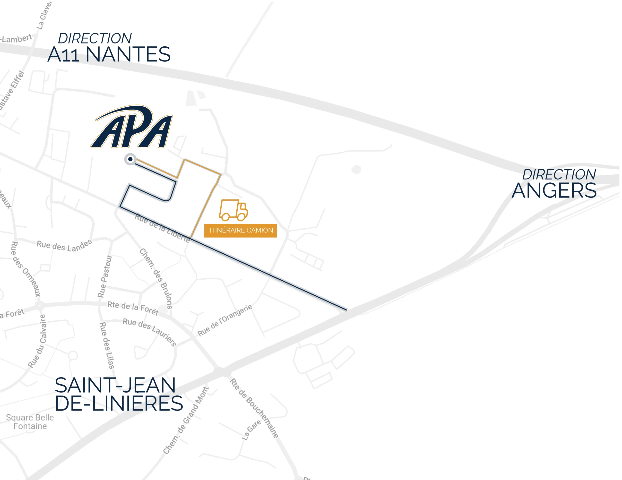 Carte pour aller aux locaux de l'Atelier Peinture Augelle, trajet visiteurs et trajet camion
